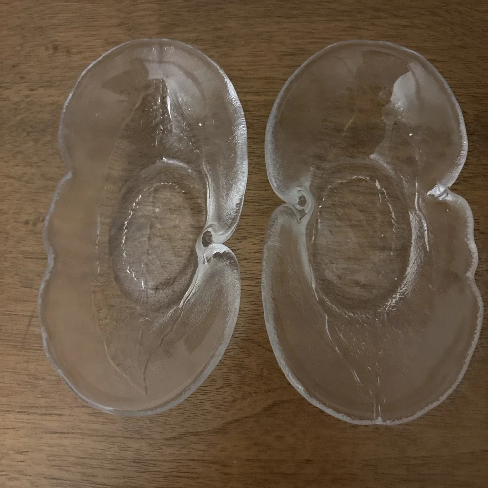 Kosta Boda Sweden Party Leaf Embossed Glass Avocado Bowls - Set Of 2